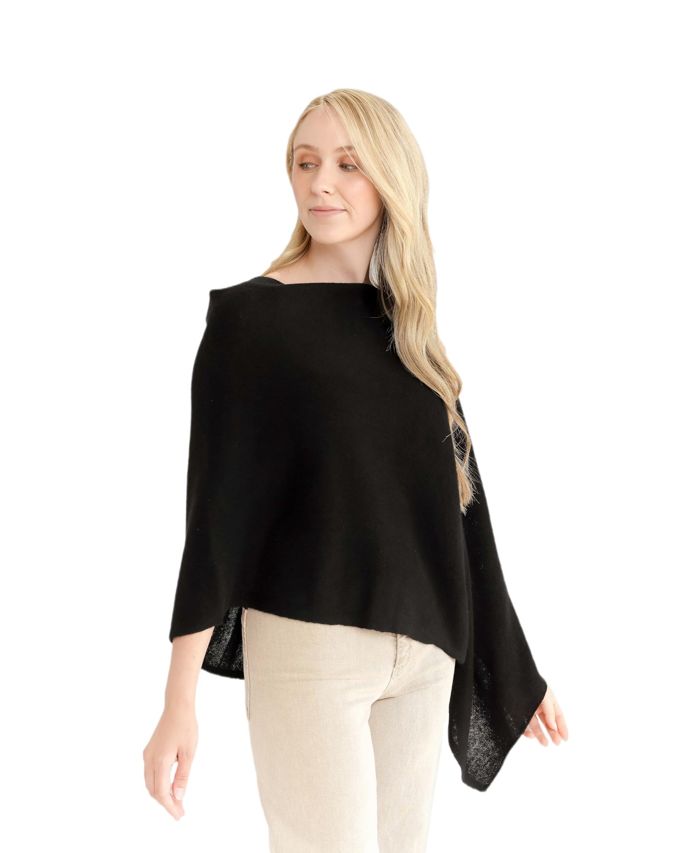 CLAUDIA NICHOLE 100% Cashmere Luxe Dress Topper Poncho - Lightweight, Soft, Cozy & Versatile - One Size Fit with 60 Plus Colors- Great Gift Item - Black